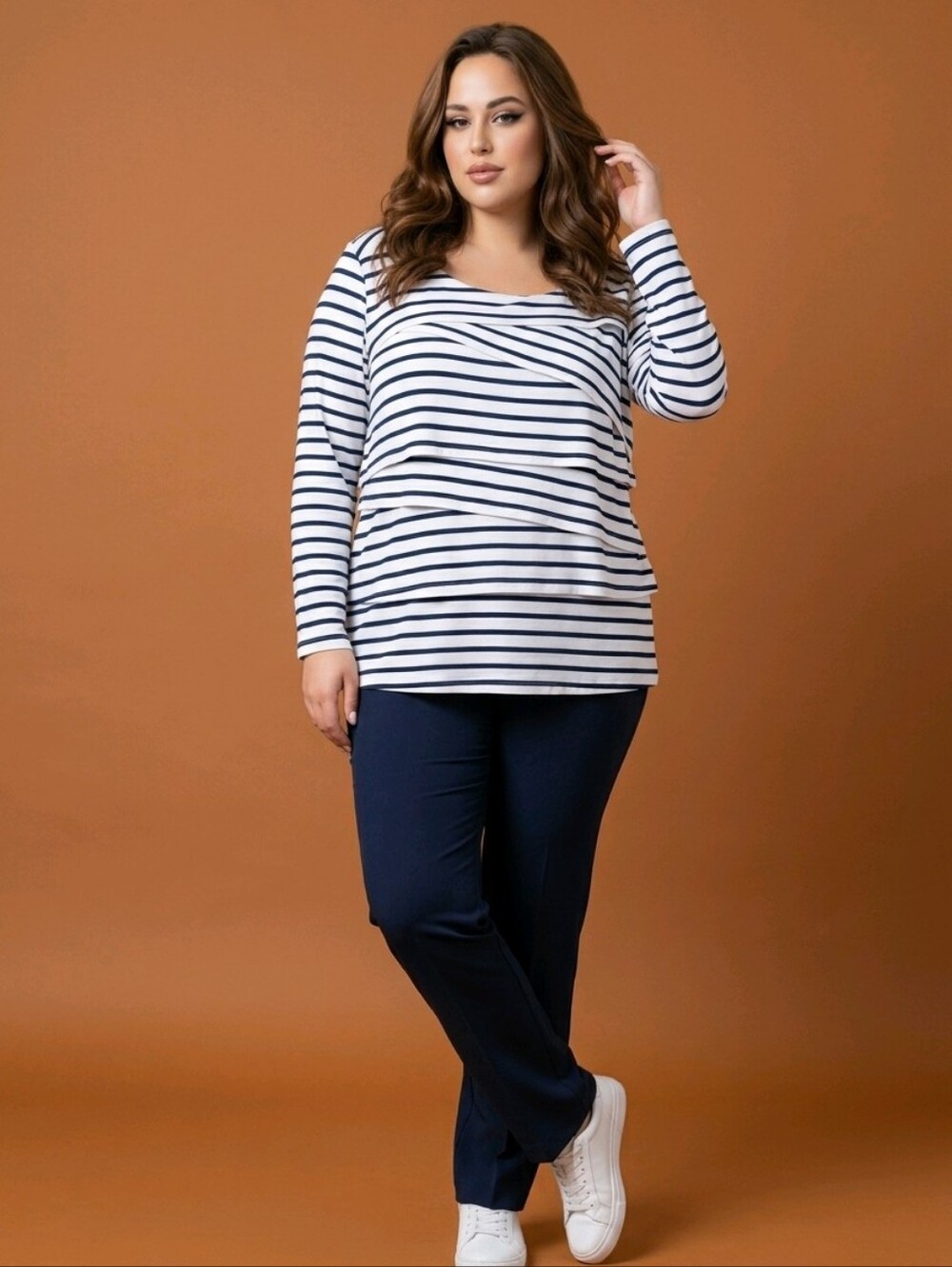 🤑Chico's Black & White Striped 3/4 Sleeve Crewneck Top: Size 3x